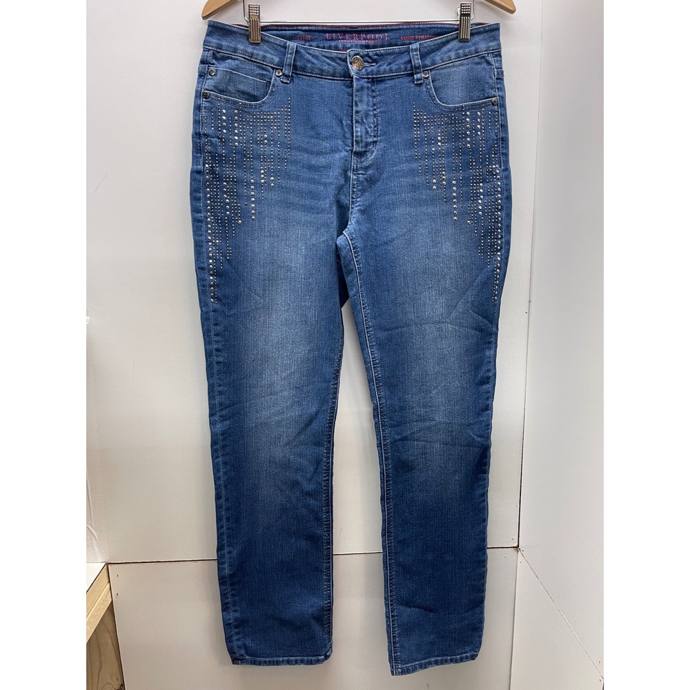 Liverpool Sadie Straight Leg Studded Jeans Medium Wash Blue Denim 10/30